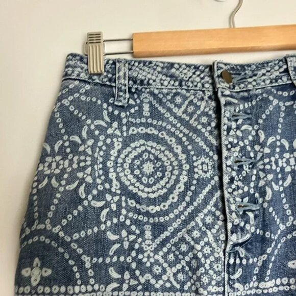 Free People School Daze Tribal Denim Mini Button Fly Skirt - Picture 6 of 6